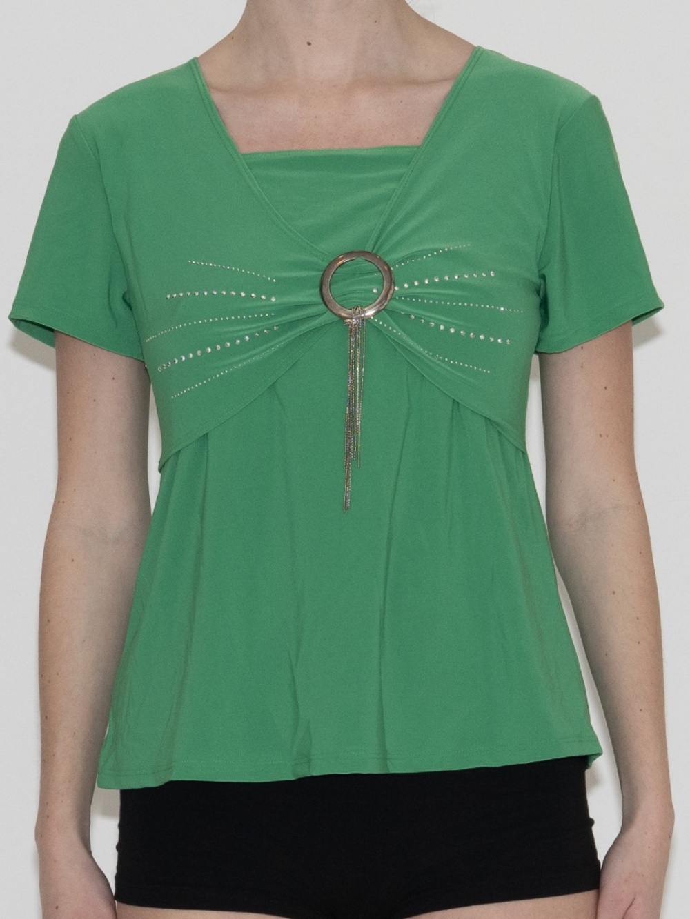 Y2k green studded blouse silver ring size XL fashion one polyester spandex